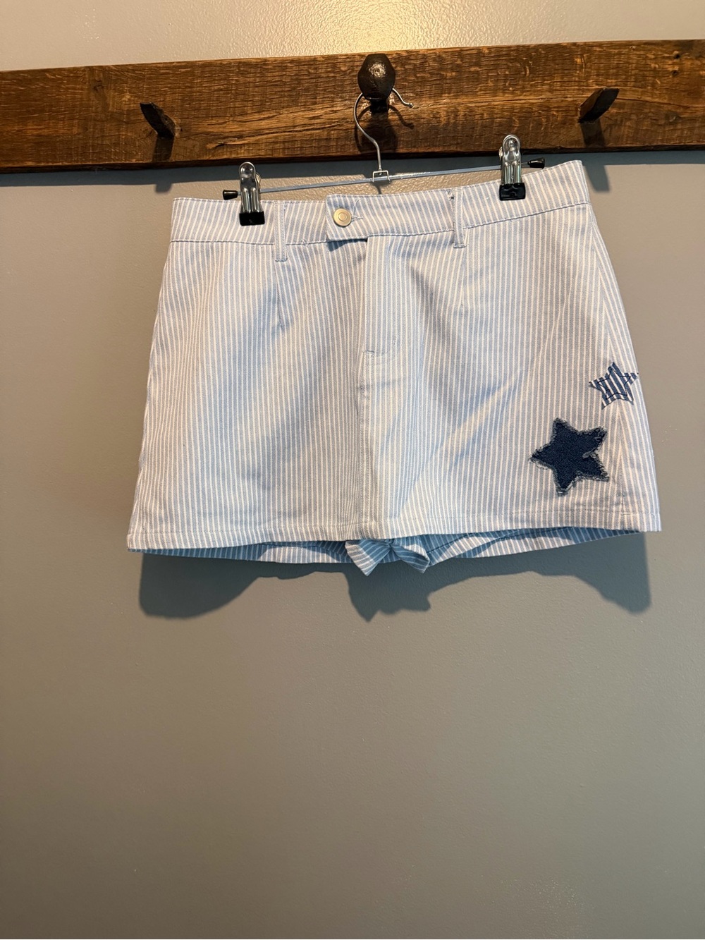 Altar'd State Blue and White Striped Skort with Star Appliqués